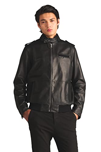 Members Only Men's Lambskin Iconic, Slim Fit Jacket (Black, Large
